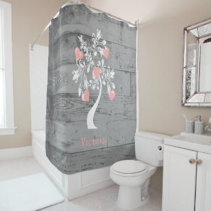 Pink Tree of Hearts Personalized Shower Curtain