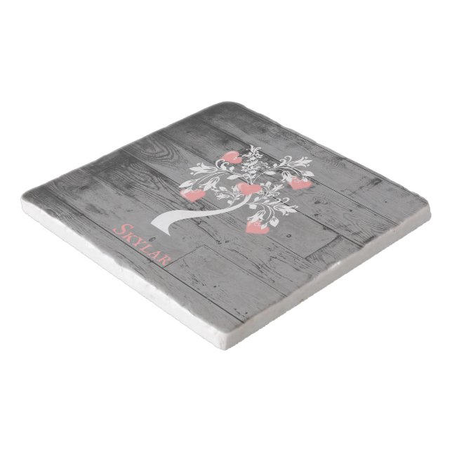 Pink Tree of Hearts Personalized Trivet (Corner)