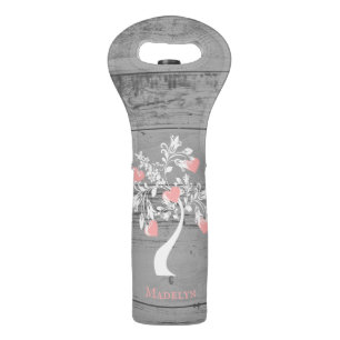 Pink Tree of Hearts Personalized Wine Bag