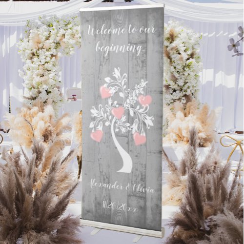 Pink Tree of Hearts Wedding Welcome Banner