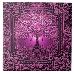 Pink Tree of Life Ancient Rustic Ceramic Tile