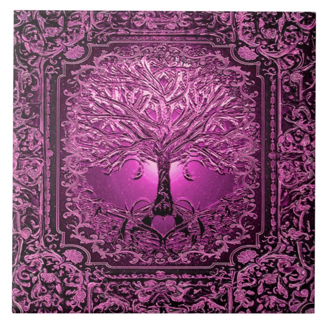 Pink Tree of Life Ancient Rustic Ceramic Tile (Front)