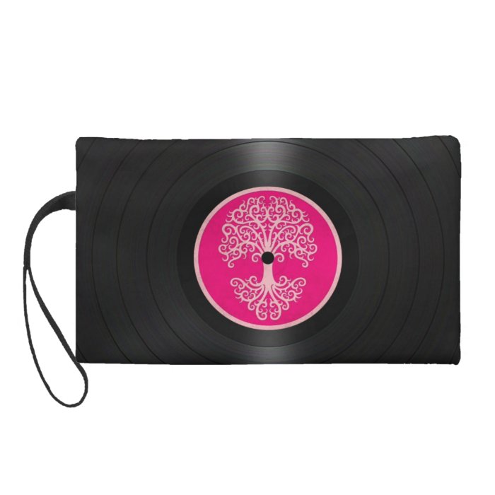 Pink Tree of Life Vinyl Record Graphic Wristlet Purses