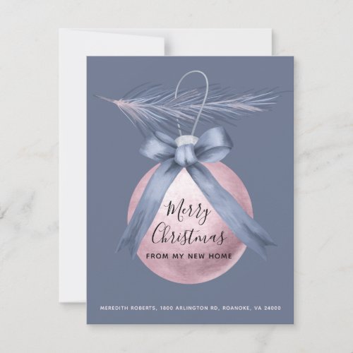 Pink Tree Ornament Dusty Blue Holiday Moving Announcement