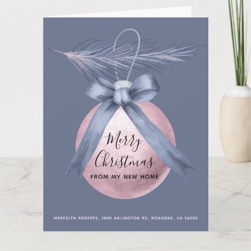 Pink Tree Ornament Dusty Blue Holiday Moving Card