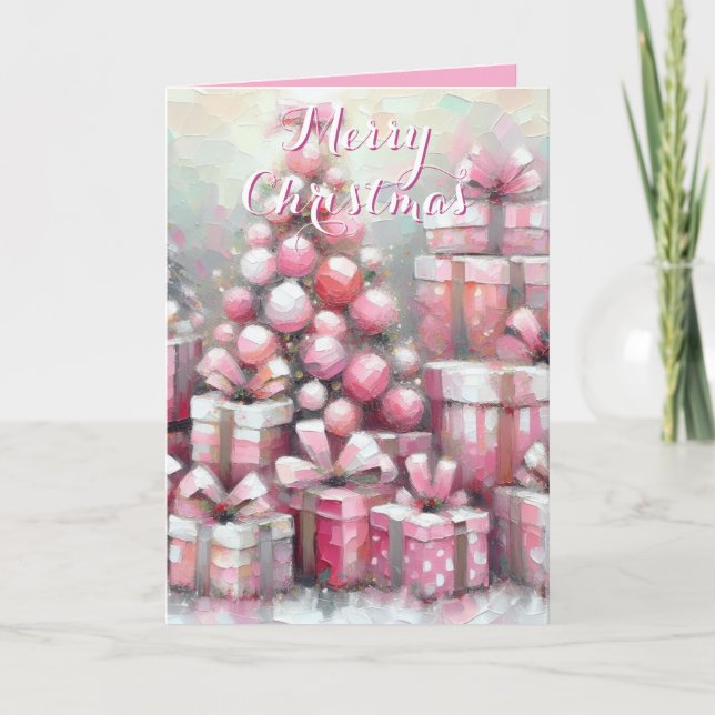 Pink Tree & Presents – Festive Personalized Fun Card (Front)