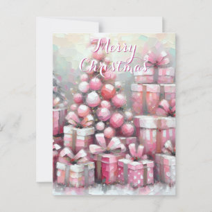 Pink Tree & Presents Personalized Christmas Postcard