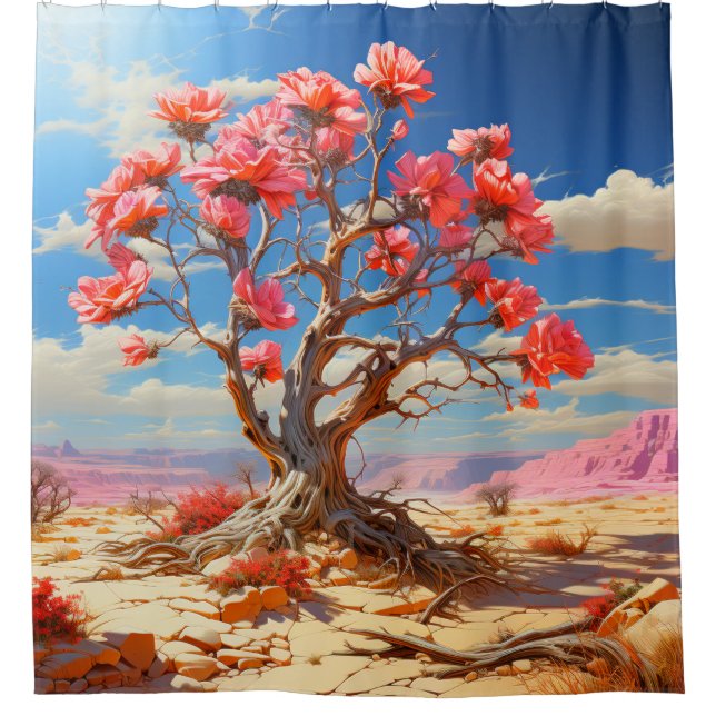 Pink Tree Shower Curtain (Front)