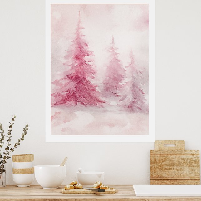 Pink Tree Wall Art – Elegant Floral Home D (Kitchen)