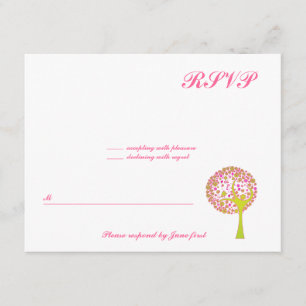 Pink Tree Wedding Bat Mitzvah Sweet 16 RSVP Card