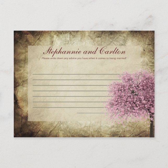 Pink Tree Wedding Writable Advice Card (Front)