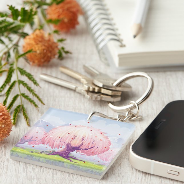 Pink Trees Illustration Keychain (Creator Uploaded)