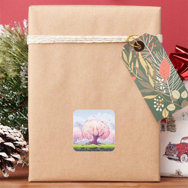 Pink Trees Illustration Square Sticker (Creator Uploaded)