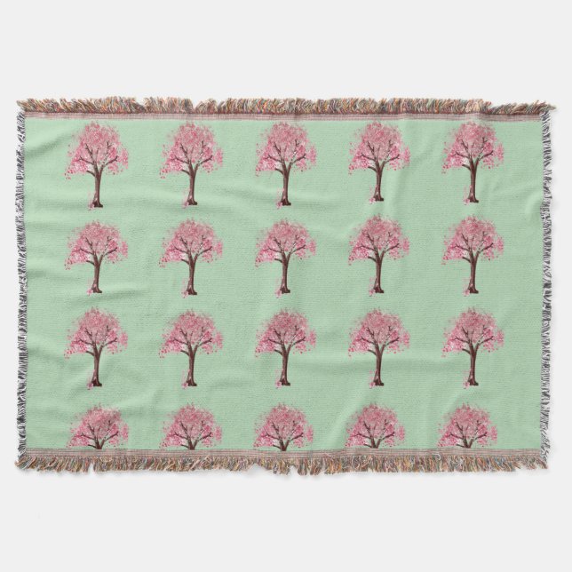 Pink Trees Pattern Throw Blanket (Front)