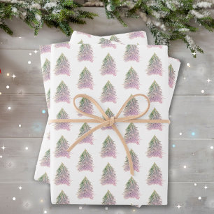Pink Trees Watercolor Christmas Holiday Wrapping P Wrapping Paper Sheets