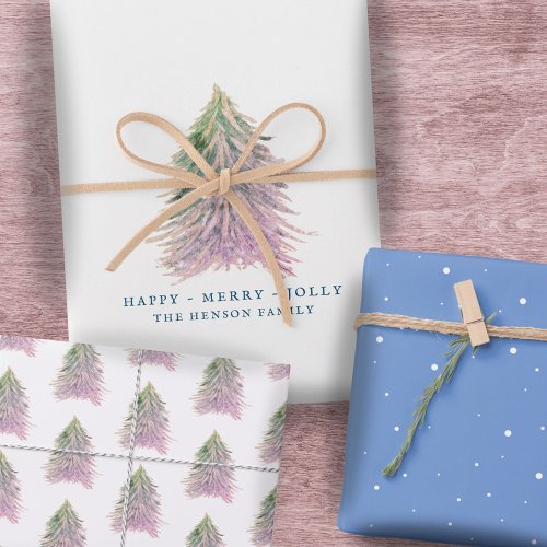 Pink Trees Watercolor Christmas Holiday Wrapping Paper Sheets