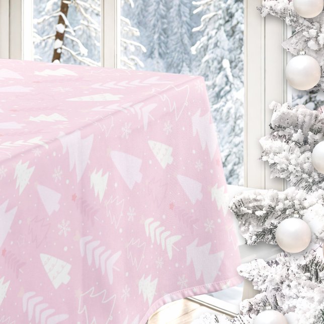 Pink Trees Winter Christmas Tablecloth (Pink Trees Winter Christmas Tablecloth)