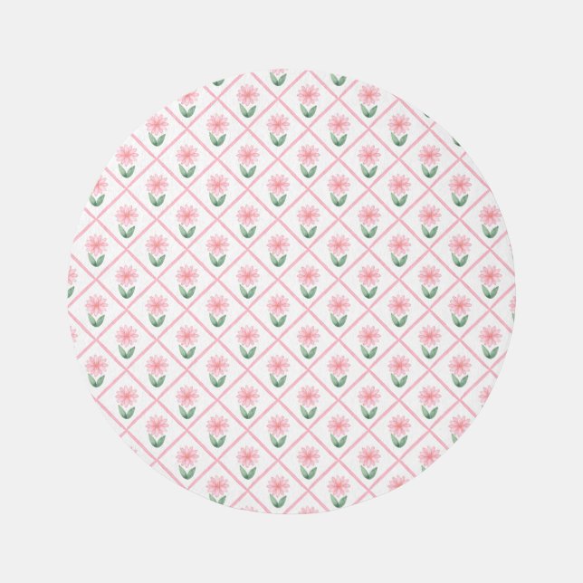 Pink trellis floral grandmillenial classic pretty outdoor rug (Front)