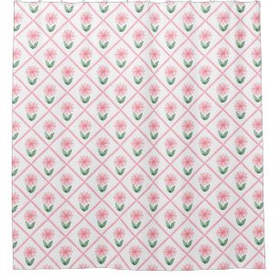 Pink trellis floral grandmillenial classic pretty shower curtain