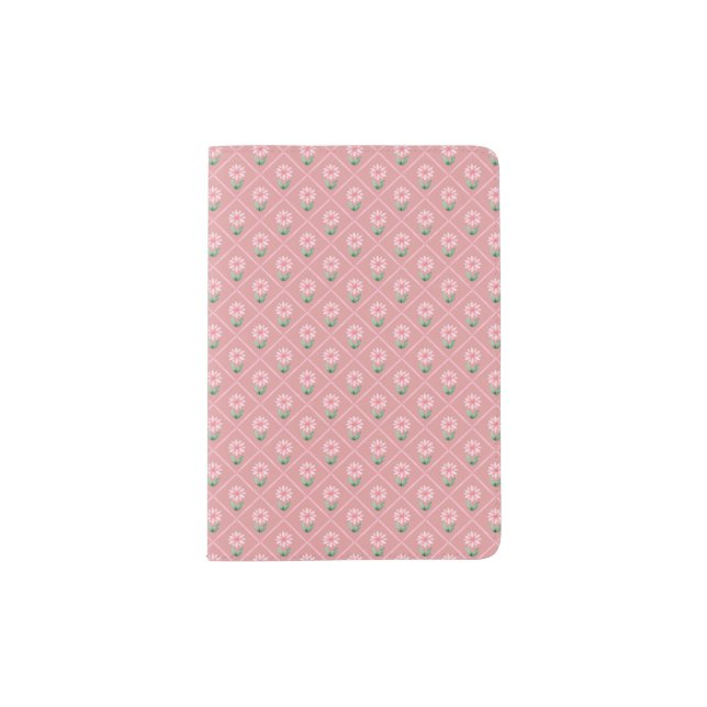 Pink trellis grandmillenial preppy pretty passport holder (Front)