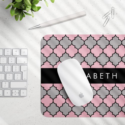 Pink Trellis Quatrefoil Latticework Your Name Mouse Pad