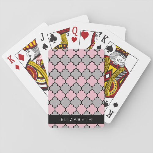 Pink Trellis Quatrefoil Latticework Your Name Poker Cards