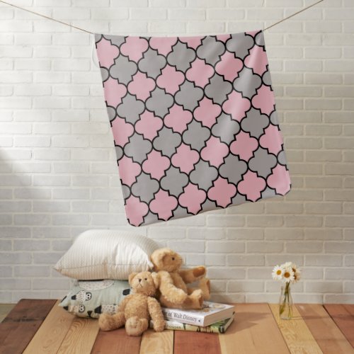 Pink Trellis Quatrefoil Moroccan Lattice Baby Blanket