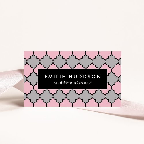 Pink Trellis Quatrefoil Moroccan Lattice Business Card