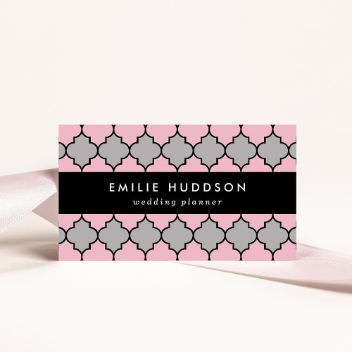 Pink Trellis Quatrefoil Moroccan Lattice Business Card