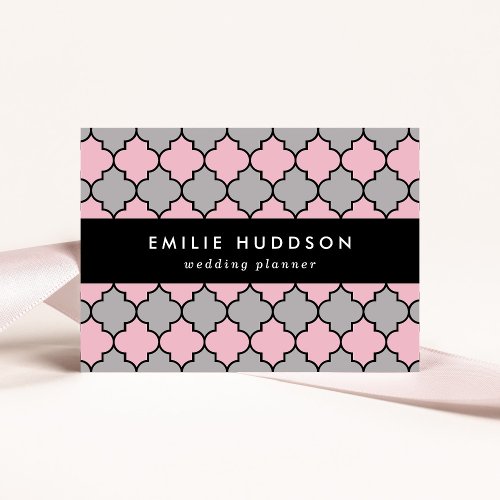 Pink Trellis Quatrefoil Moroccan Lattice Business Card