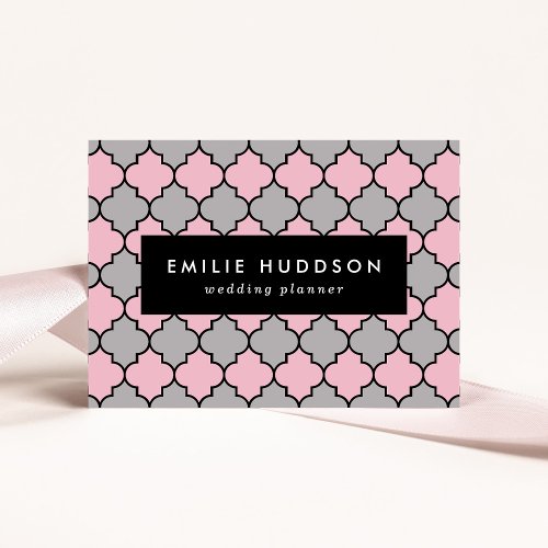 Pink Trellis Quatrefoil Moroccan Lattice Business Card