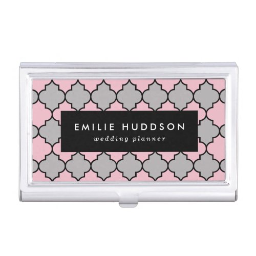 Pink Trellis Quatrefoil Moroccan Lattice Business Card Case