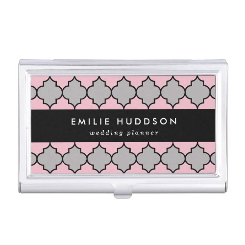 Pink Trellis Quatrefoil Moroccan Lattice Business Card Case