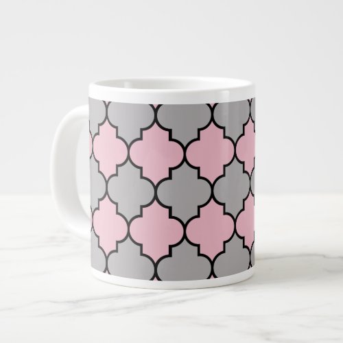 Pink Trellis Quatrefoil Moroccan Lattice Giant Coffee Mug