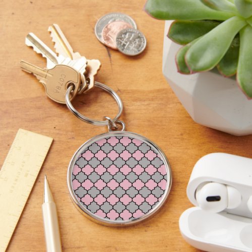 Pink Trellis Quatrefoil Moroccan Lattice Keychain