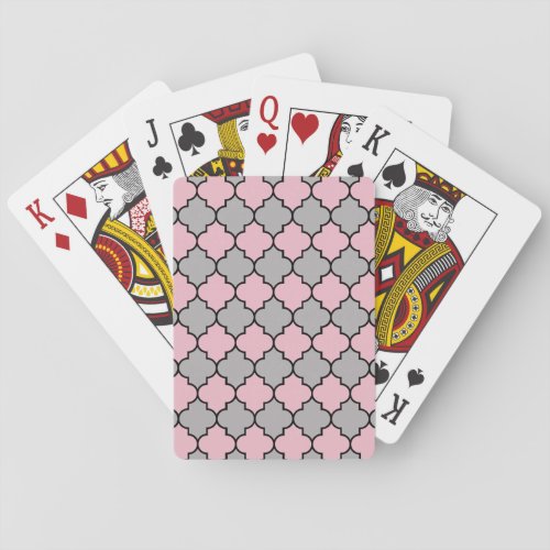 Pink Trellis Quatrefoil Moroccan Lattice Poker Cards