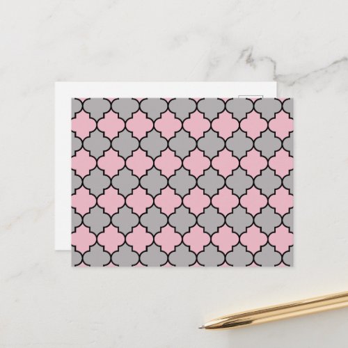 Pink Trellis Quatrefoil Moroccan Lattice Postcard