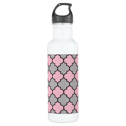 Pink Trellis Quatrefoil Moroccan Lattice Stainless Steel Water Bottle