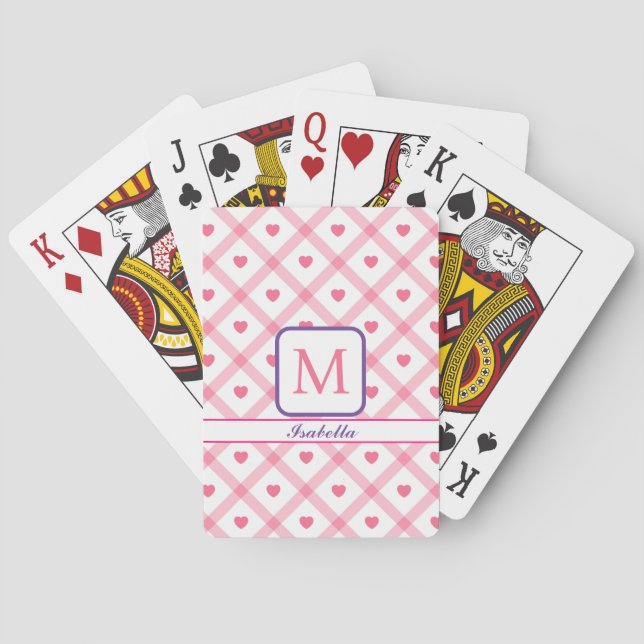 Pink Trendy Heart Valentines Day Collection Poker Cards (Back)