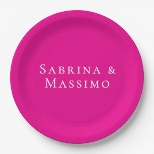 Pink Trendy Modern Minimalist Your Name Paper Plates