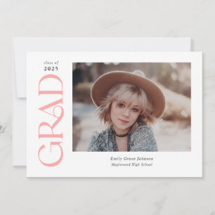 Pink Trendy Serif Two Photos Graduation Announcement