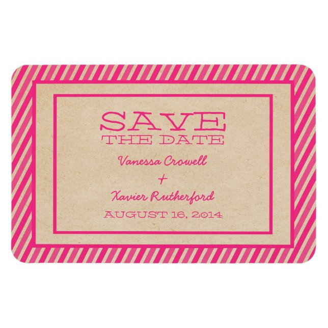 Pink Trendy Stripes Save the Date Magnet (Horizontal)