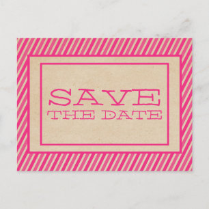 Pink Trendy Stripes Save the Date Postcard