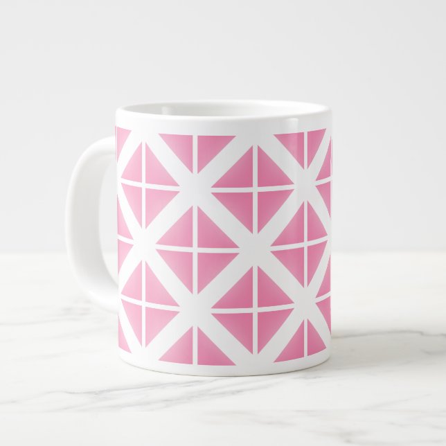 Pink Trendy Triangle Pattern Giant Coffee Mug (Front Left)