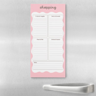 Pink Trendy Wavy Border Shopping List Magnetic Notepad