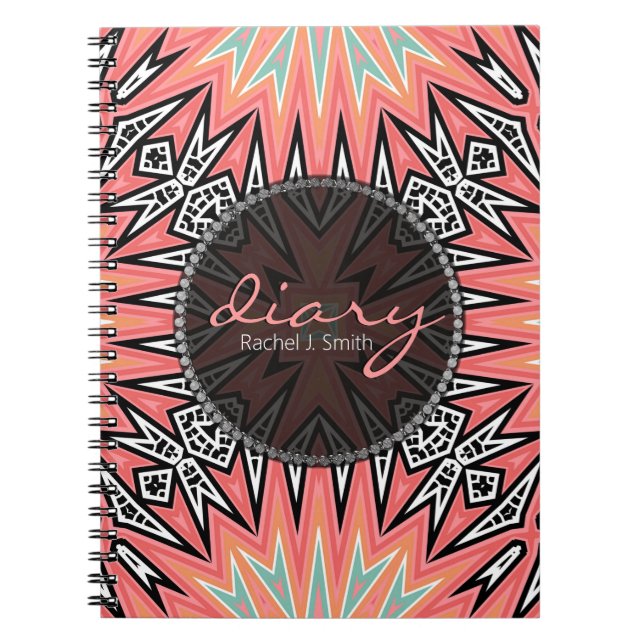 Pink Tribal Modern Aztec Girl Diary Notebook (Front)