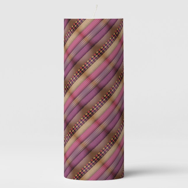 Pink Tribal Stripes Geometric Pattern  Bold Ethnic Pillar Candle (Front)