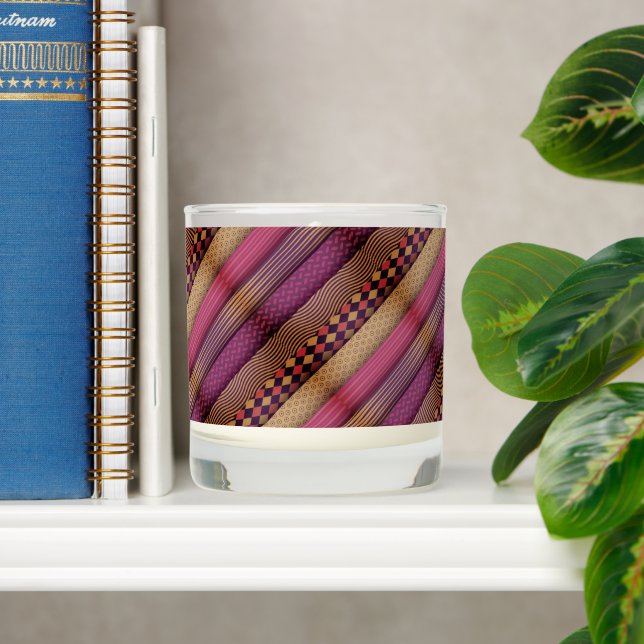 Pink Tribal Stripes Geometric Pattern  Bold Ethnic Scented Candle (Shelf)