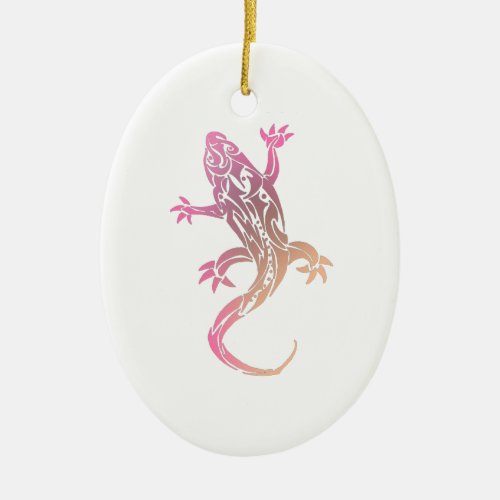 Pink Tribal Tattoo Gecko Ceramic Ornament