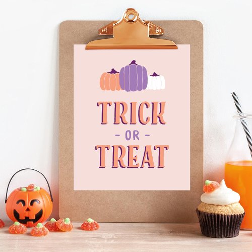 Pink Trick or Treat Pumpkin Halloween Poster